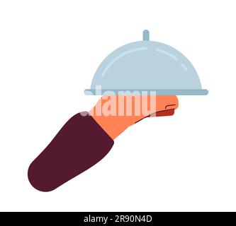 Hand hold silver cloche flat semi flat colour vector object Stock Vector