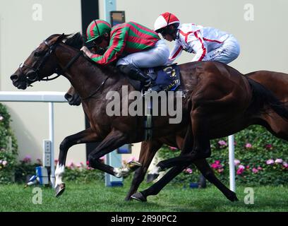 Okita Soushi ridden by Ryan Moore (left) wins The Duke Of Edinburgh Stakes during day four of Royal Ascot at Ascot Racecourse, Berkshire. Picture date: Friday June 23, 2023. Stock Photo