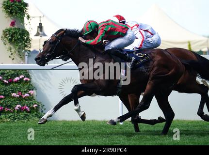 Okita Soushi ridden by Ryan Moore (left) wins The Duke Of Edinburgh Stakes during day four of Royal Ascot at Ascot Racecourse, Berkshire. Picture date: Friday June 23, 2023. Stock Photo