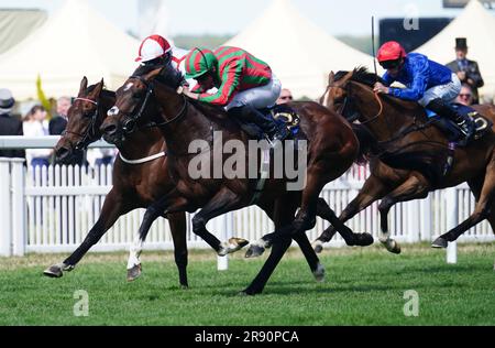 Okita Soushi ridden by Ryan Moore (centre) wins The Duke Of Edinburgh Stakes during day four of Royal Ascot at Ascot Racecourse, Berkshire. Picture date: Friday June 23, 2023. Stock Photo