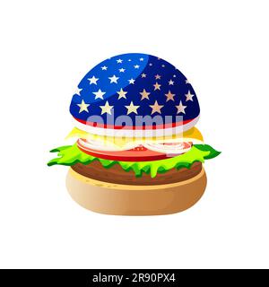 American burger with the U.S. flag, on a white insulated background. Stock Vector