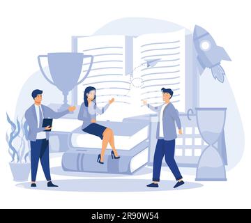 Self-learning, online education, e-book, distance e-learning. Self development concept. Skill improvement. Goal achieving, flat vector modern illustra Stock Vector