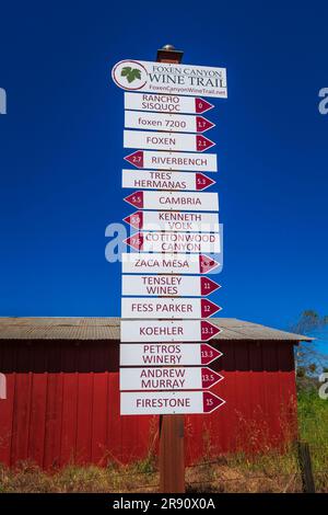 Winery sign on the Foxen Canyon Wine Trail, Santa Barbara County, California USA Stock Photo