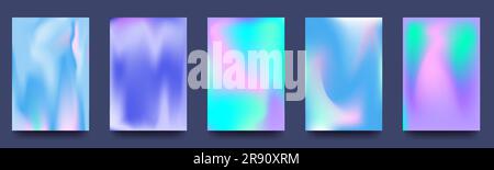Set of abstract holographic minimal vector backgrounds. Poster collection with neon fluid, bright blurs. Stock Vector