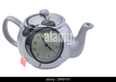 teapot with integrated alarm clock, multiple exposure Stock Photo