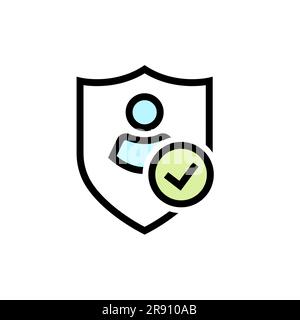 User accept icons. Profile with checkmark icon. Avatar check symbol. Account sign. Shield with person. Stock Vector