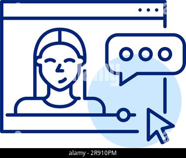 Watching video blogs online. Female blogger talking with subscribers in internet browser. Pixel perfect, editable stroke Stock Vector