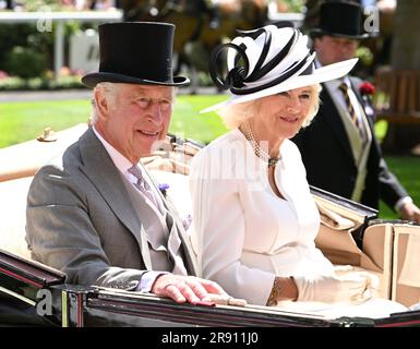 Ascot, Berkshire, Uk. The King and Queen Camilla looking at the horses ...