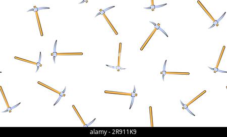 Texture, seamless abstract pattern of construction miner pickaxe with a wooden handle for repair, mining, excavation on a white background. Vector ill Stock Vector