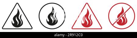 No fire icon set. Fire prohibition signs. Vector illustration isolated on white background Stock Vector