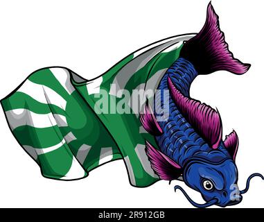 Vector illustration of koi fish with Rising Sun flag Stock Vector