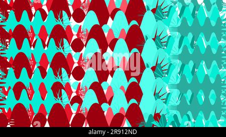 Simple background from minimalistic motley magical red and blue abstracts of different chaotic bright circles of lines of waves of strips of geometric Stock Vector