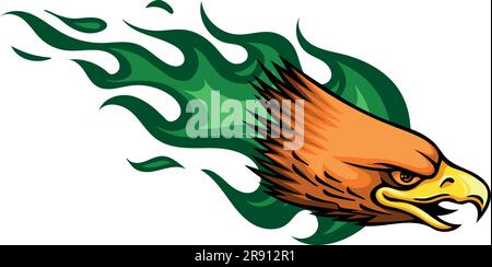 vector illustration of head Eagle with flames Stock Vector