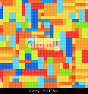 Toy construction blocks background. Colorful plastic toy bricks. Seamless vector background pattern. Stock Vector