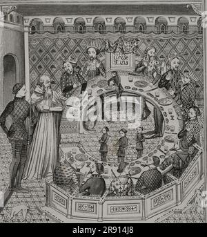 King Arthur's Round Table. Engraving from a 14th-century miniature ...