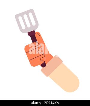 Chef hand hold spatula flat semi flat colour vector object Stock Vector