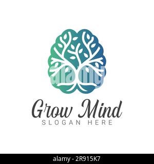 Grow Mind Logo Design Mind Tree Growth Logotype Relaxing Therapy Logotype Stock Vector