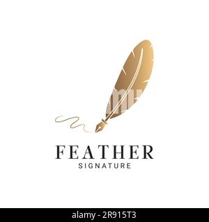 Luxury Feather Logo Design Writer Author Logotype Stock Vector