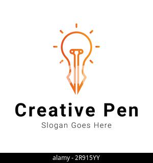 Creative Pen with Bulb Logo Design Idea Logotype Stock Vector