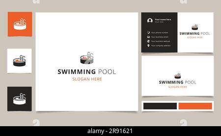 Swimming pool logo design with editable slogan. Branding book and business card template. Stock Vector