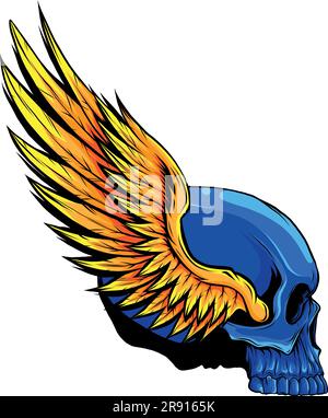 vector illustration of Skull head with wings mascot design Stock Vector