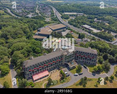 Aerial views of The Celtic Manor Resort Hotel and International Convention Centre Wales in Newport, Gwent, Wales, UK: Phillip Roberts Stock Photo