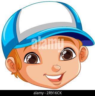 Boy wearing baseball hat head illustration Stock Vector