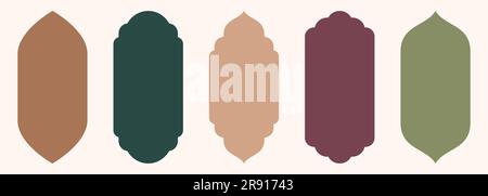 Shape Islamic door and window silhouette Arabic arch. Collection of patterns in oriental style. Frames in Arabic Muslim design for Ramadan Kareem Stock Vector