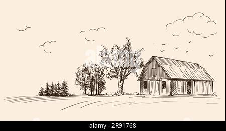 Farm scene landscape with barn illustration Stock Vector Image & Art ...