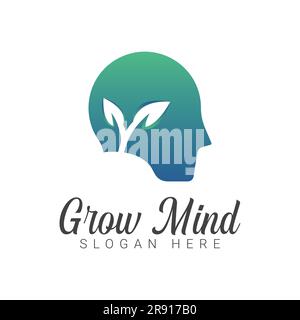 Grow Mind Logo Design Mind Tree Growth Logotype Relaxing Therapy Logotype Stock Vector