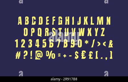 Yellow bold alphabet set for dark theme Stock Vector
