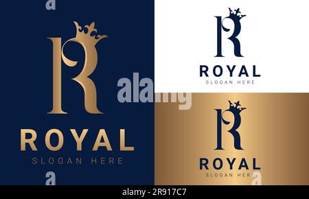 Luxury 3D Initial Royal R Monogram Letter Text Logo Design Crown R ...