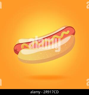 vector hot dog yellow background for advertising, mocap . american food Stock Vector
