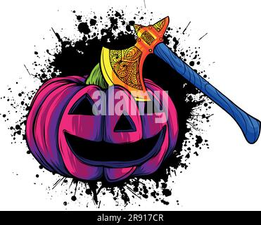 Illustration vector graphic of pumpkin with ax on white background Stock Vector
