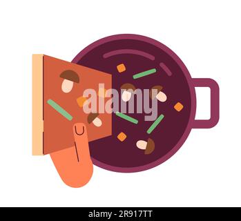 Pour vegetables into pan flat semi flat colour vector object Stock Vector