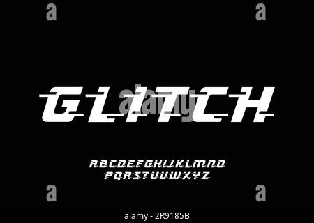 Modern slant glitch style typeface display font vector illustration Stock Vector