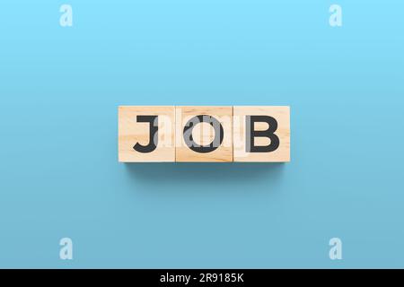 Job wooden cubes on blue background Stock Photo