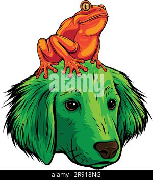 vector illustration of frog sitting on dog head Stock Vector