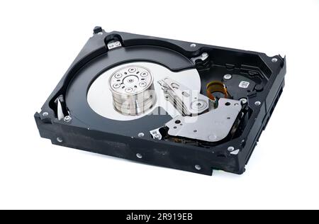 Hard drive from an old computer isolated on a white background. Stock Photo