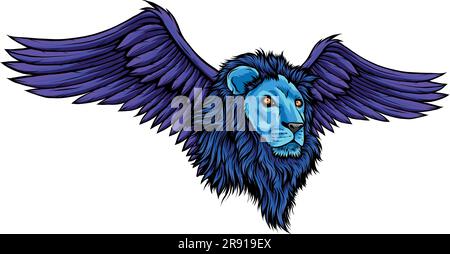 vector illustration of lion head winged on white background Stock Vector