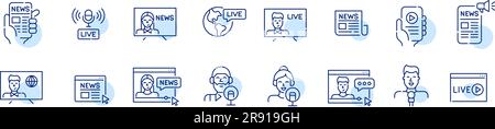 TV and news media resources. Online access to live translations, podcasts, newspapers and reports. Pixel perfect icons Stock Vector