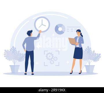 IT project delivery concept, Agile project management, planning and deadline, software development, scrum workflow, problem solving, flat vector moder Stock Vector