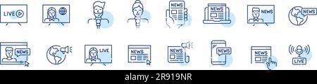 Live international media coverage. Newspaper, radio and television reports. Simple pixel perfect, editable stroke icons Stock Vector