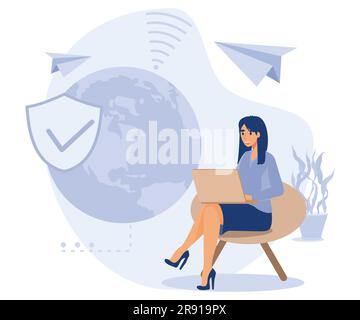 Internet security settings concept, Proxy server, VPN access, secure web traffic, IP address, network access, connectivity, encrypted data transfer, f Stock Vector