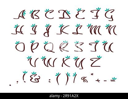 Blooming cursive decor alphabet set Stock Vector