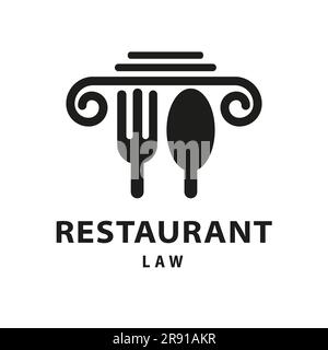 Fork spoon and pillar restaurant design inspiration, symbol of justice law firm Stock Vector