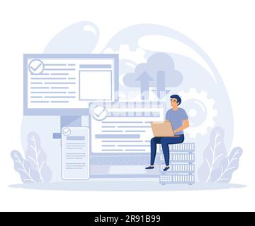 Application service concept, SaaS technology, packaged software, decentralized application, cloud computing, software licensing, flat vector modern il Stock Vector