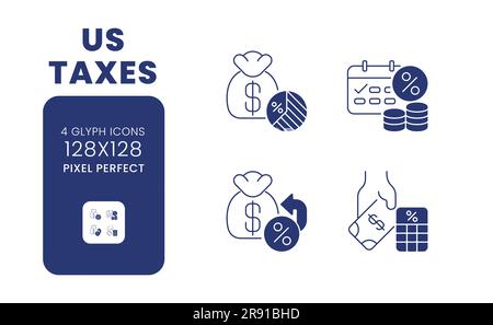 US taxes black solid desktop icons pack Stock Vector