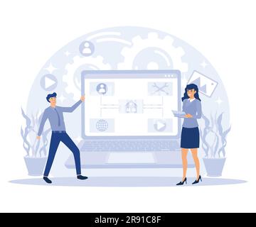 Website optimization concept, Sitemap creation, SEO analytics software, online business, target keyword, flat vector modern illustration Stock Vector