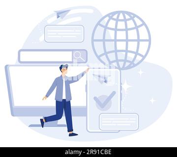 Web development concept, Microsite interface, cross-browser compatibility, 404 error, programming, company page, page not found, flat vector modern il Stock Vector
